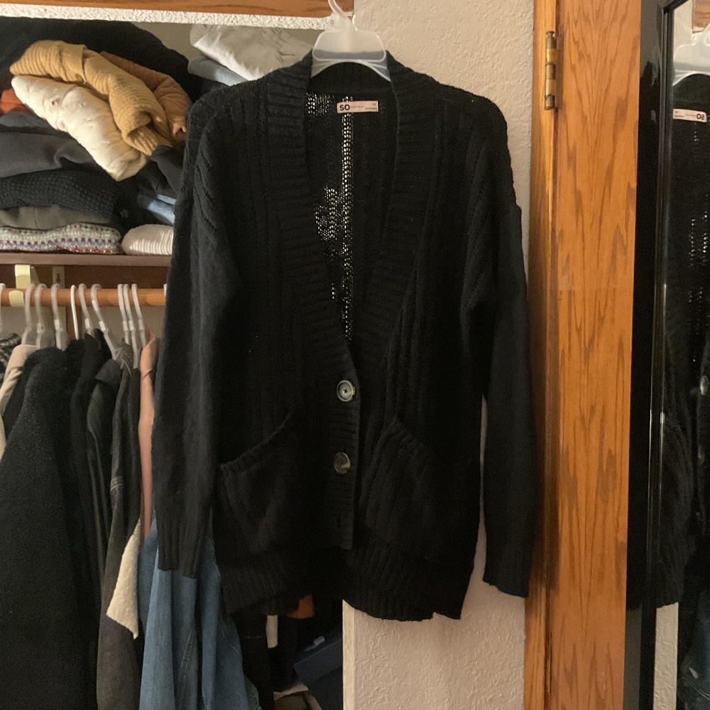 new black oversized button up v neck knit sweater cardigan